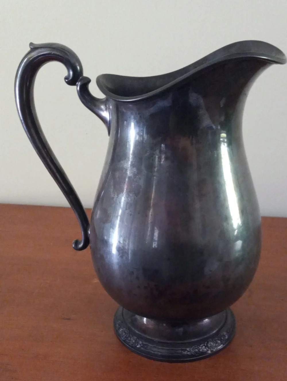 Camille #6017 Antique-Style Silver-Plated Metal Pitcher in Dark Patina Finish